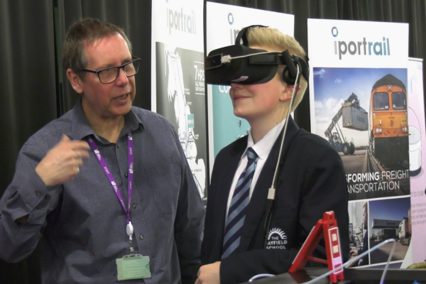 Student wearing VR headset in the full time education setting